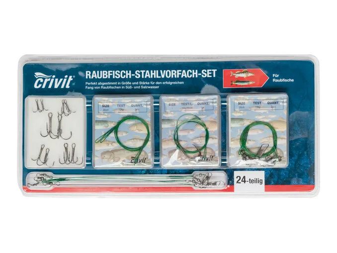 CRIVIT SET RŮZNÝCH HÁČKŮ A NÁVAZCŮ NA DRAVCE 24 KUSŮ